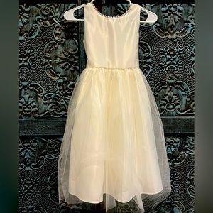 Girls Ivory Pearl Trimmed Tulle Tea Dress